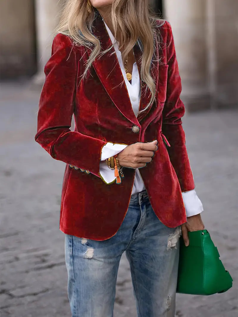 Elīna - Blazer De Terciopelo a La Moda