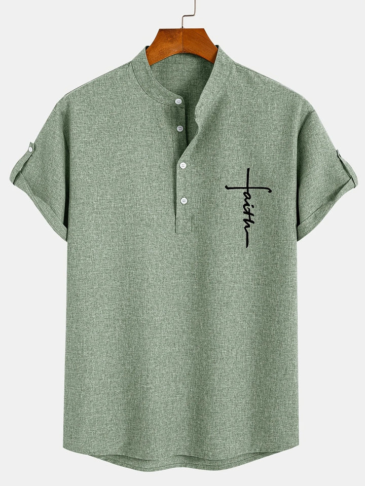 Elliott - Elegante Manga Corta Camisa Con Cuello Alto