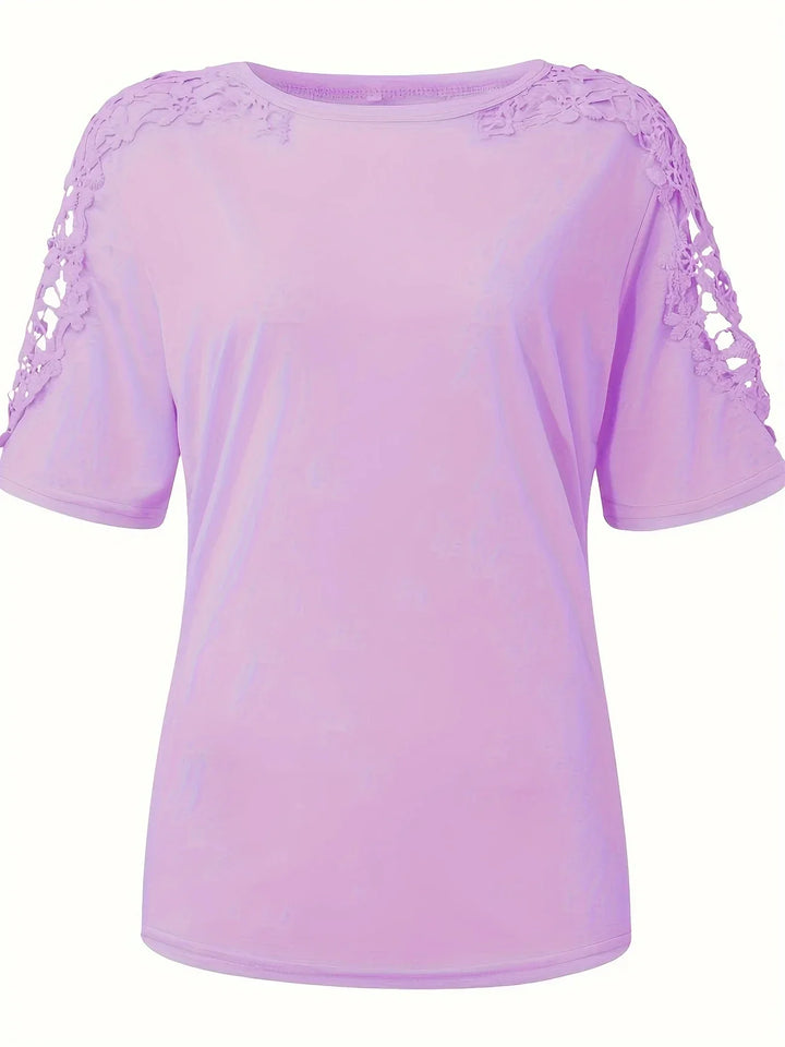 Ancuta - Elegante Verano Manga Corta Camiseta Con Encaje
