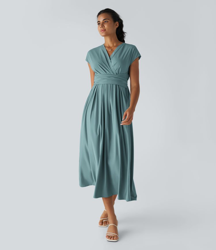 Wilhelmine - Elegante Vestido Cruzado De Cintura Alta