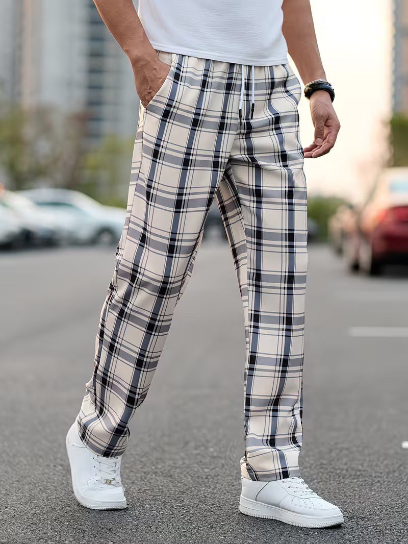 Idriz - Pantalones a Cuadros Con Cintura Elástica