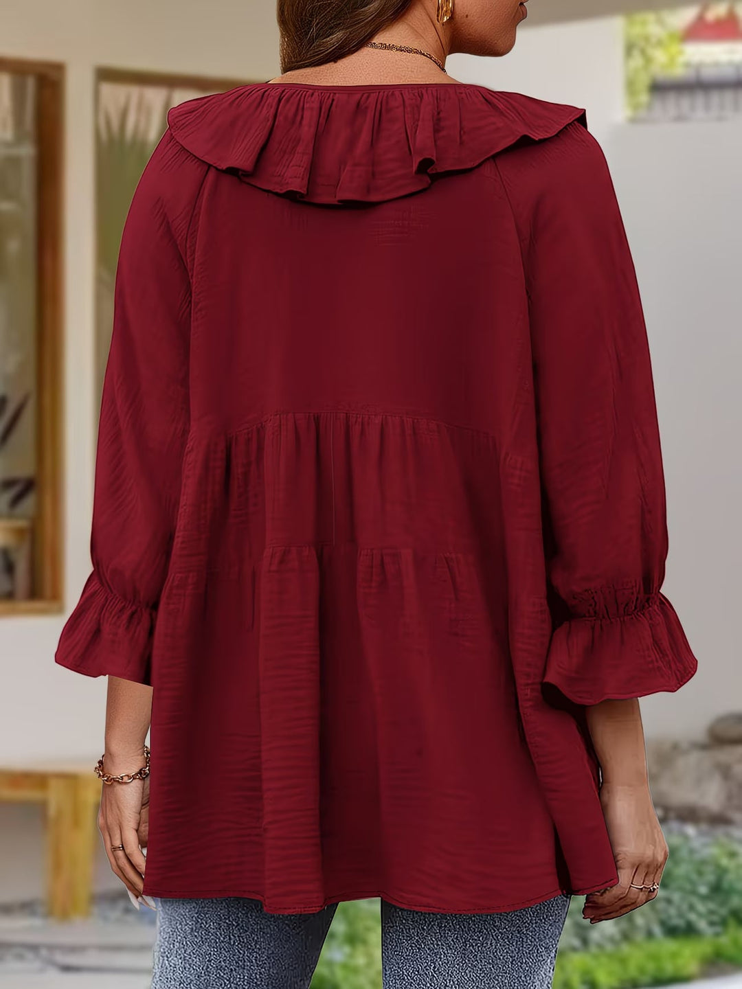 Garbine - Blusa Elegante Con Cuello De Volantes