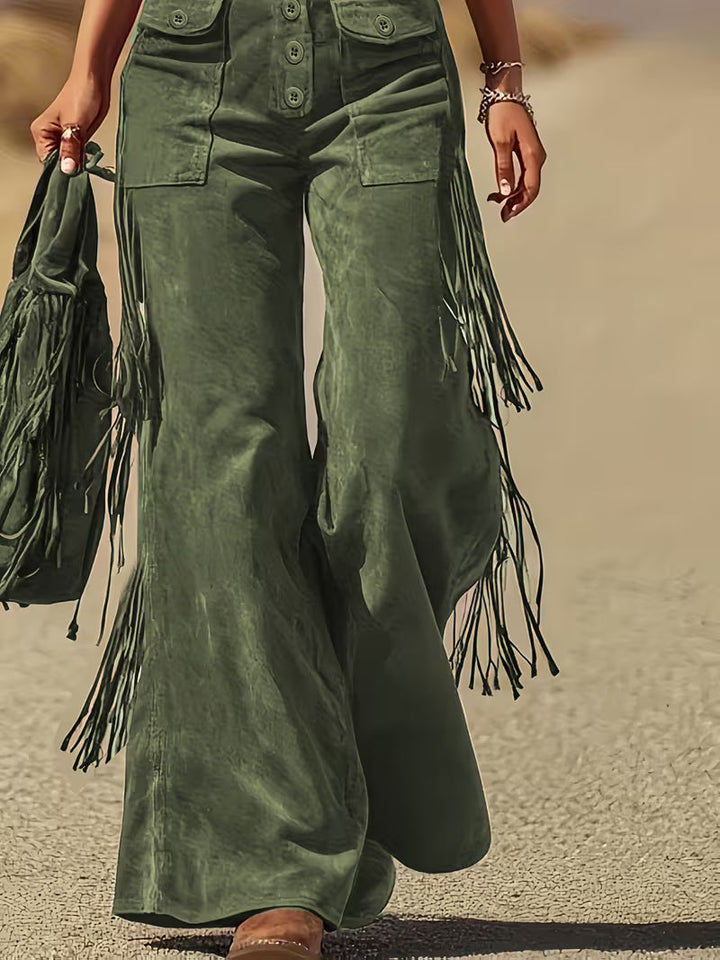 Ketiya - Pantalones Carga Anchos Con Flecos