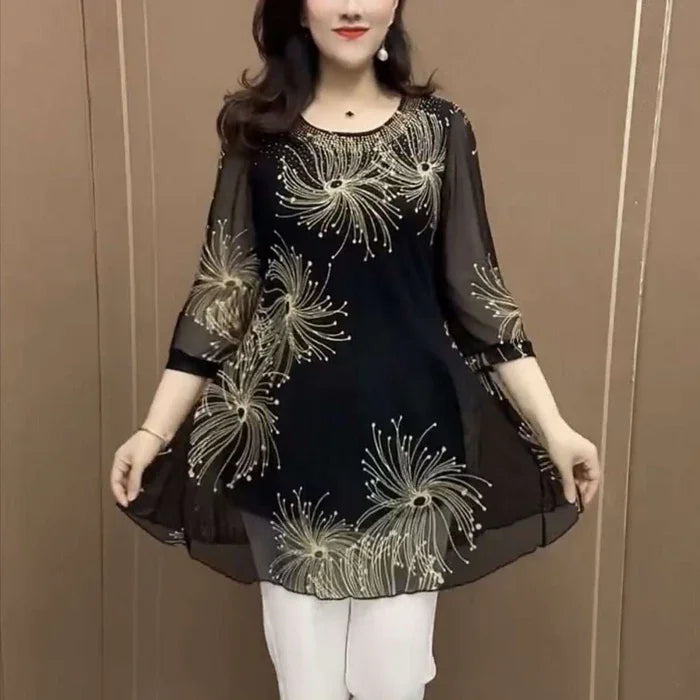Skirmante - Blusas Estampadas de Gasa Con Cuello Redondo