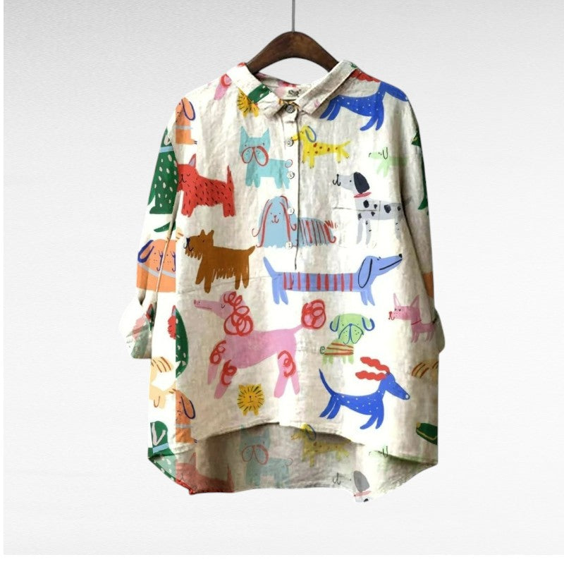 Dovile - Blusa Elegante Con Estampado de Perros