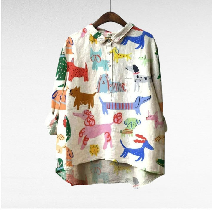 Dovile - Blusa Elegante Con Estampado de Perros