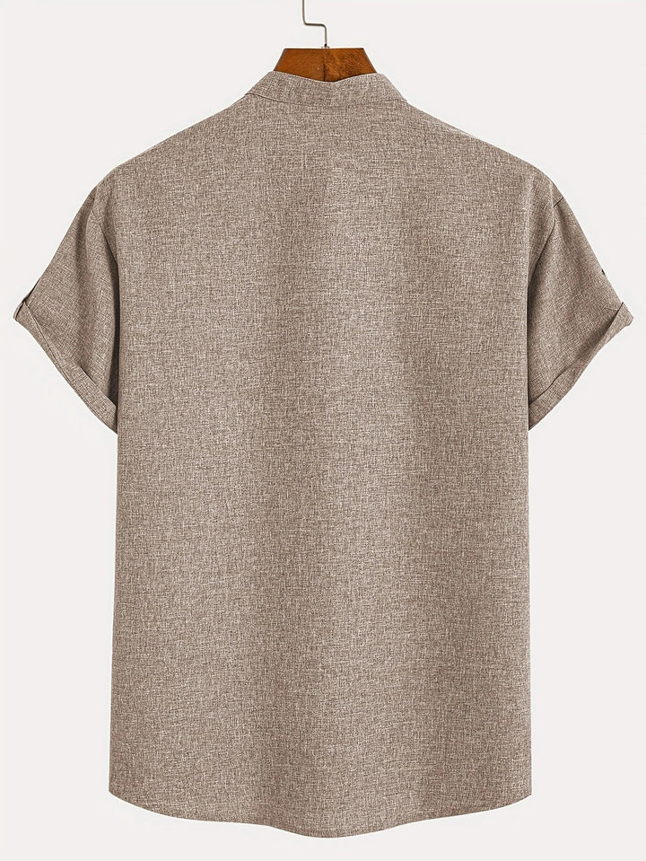 Elliott - Elegante Manga Corta Camisa Con Cuello Alto
