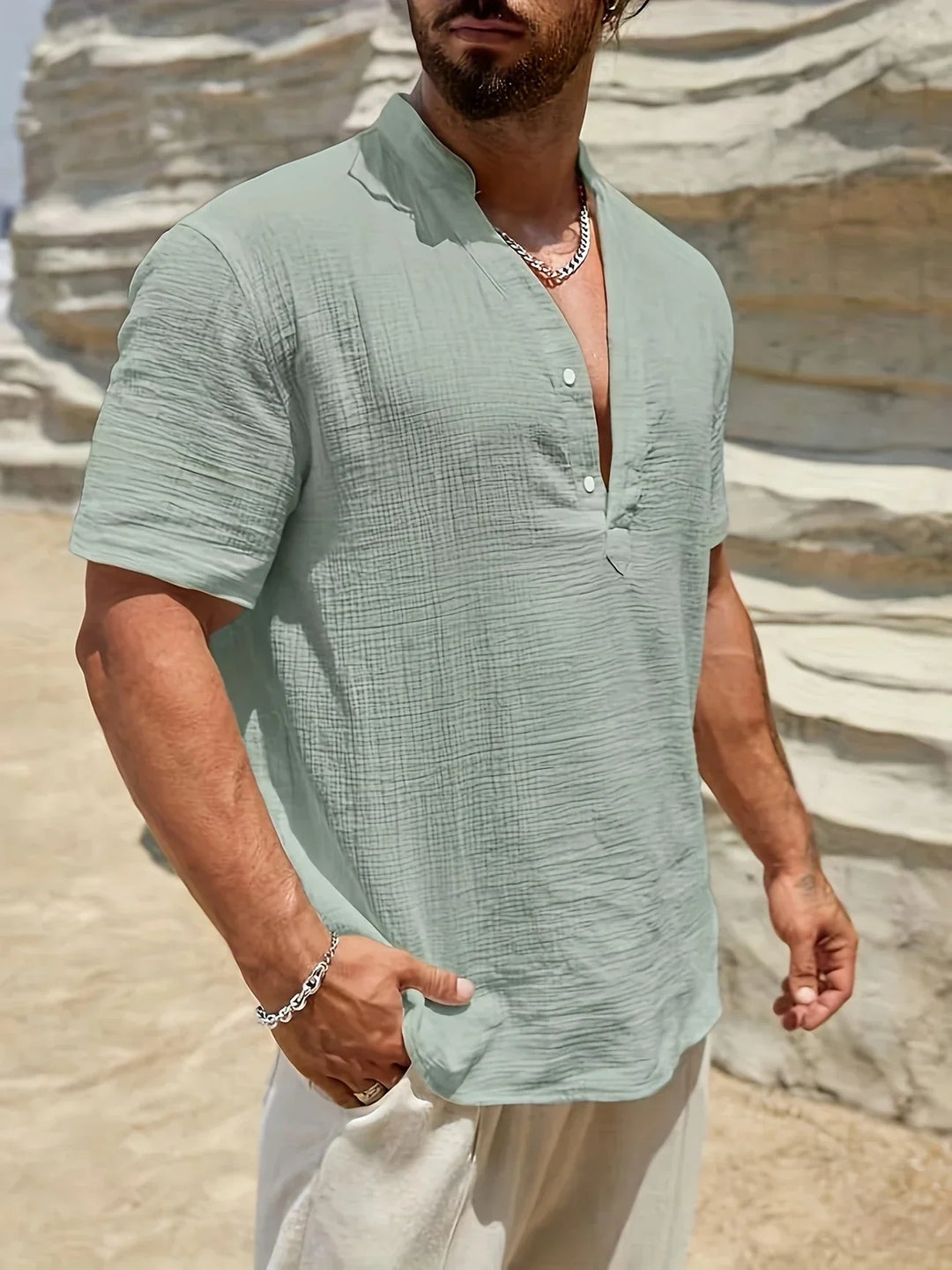 Sancho - Elegante Verano Camisa Con Cuello Alto