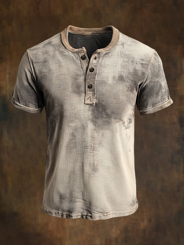 Camiseta Retro Clásica De Manga Corta Con Cuello Henley Para Hombre.