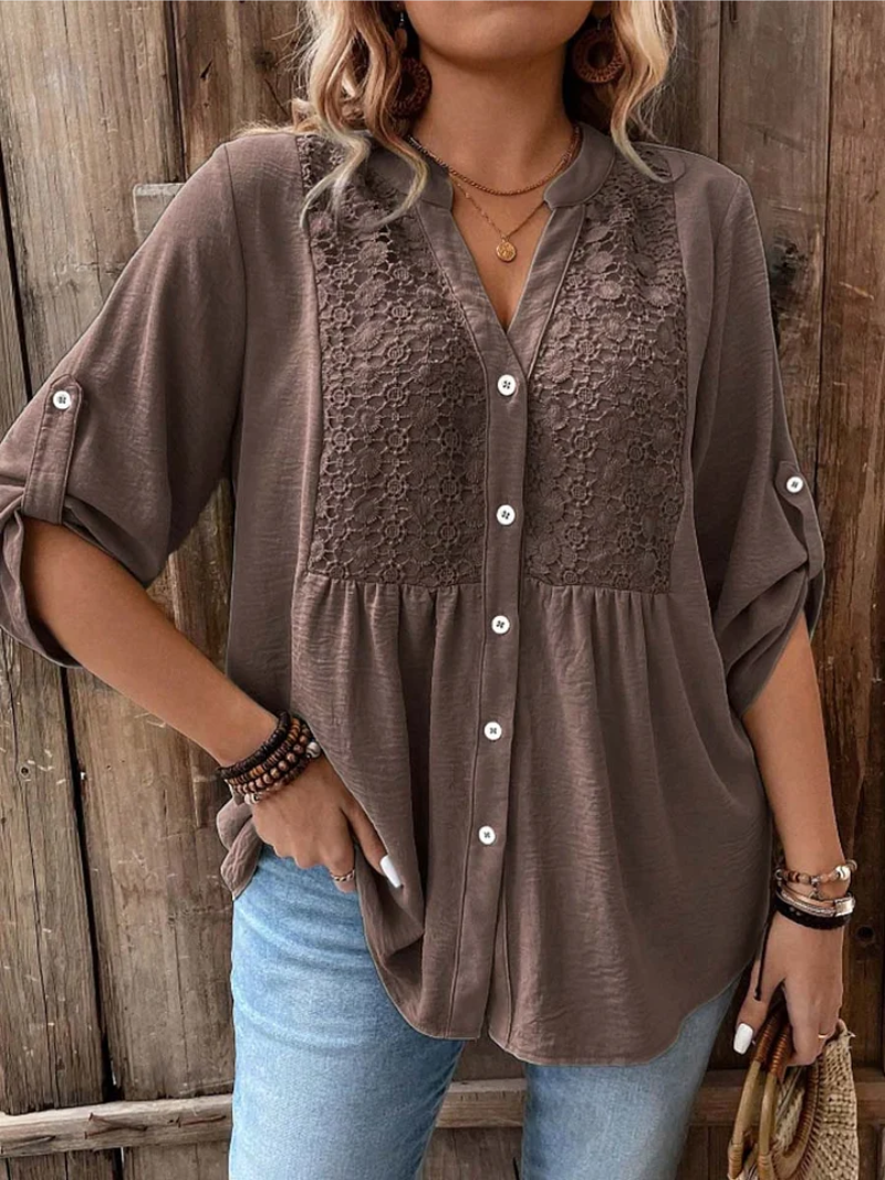 Thiyumi - Blusa Con Cuello en V y Botones
