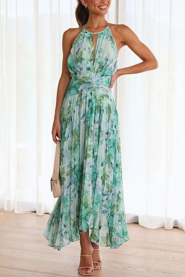 Monyca - Elegante Vestido Midi Floral Y Plisado