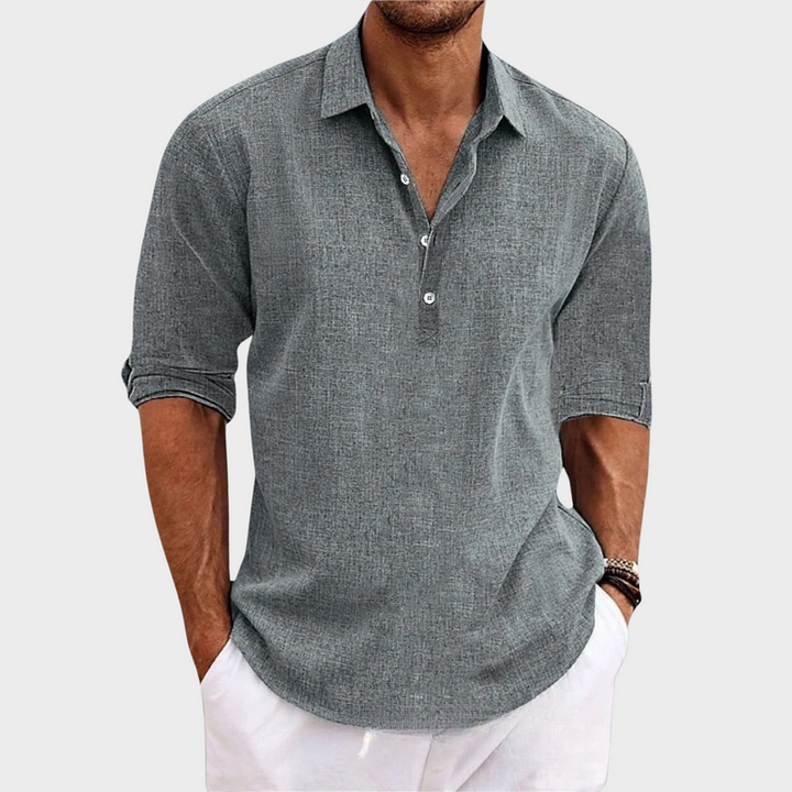 Ehrhard - CamisaI Informal de Manga Larga de Algodón y Lino