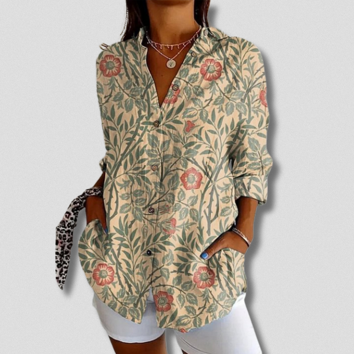 Stefanee - Camisa Florales De Manga Larga