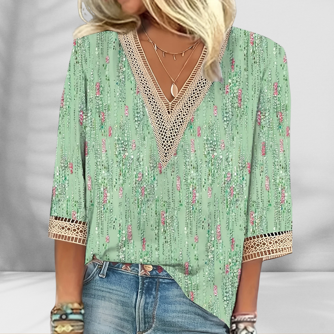 Maricela - Blusa Boho Con Estampado Floral Y Mangas Largas