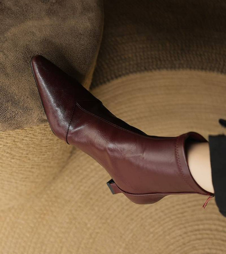 Sanduni - Botines de Cuero Con Tacón Medio
