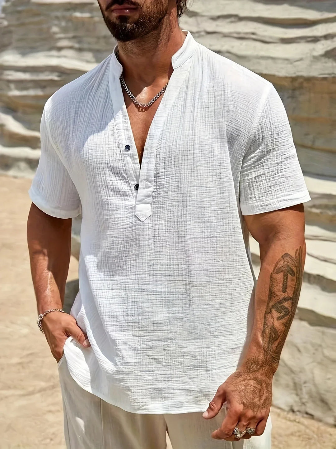Sancho - Elegante Verano Camisa Con Cuello Alto