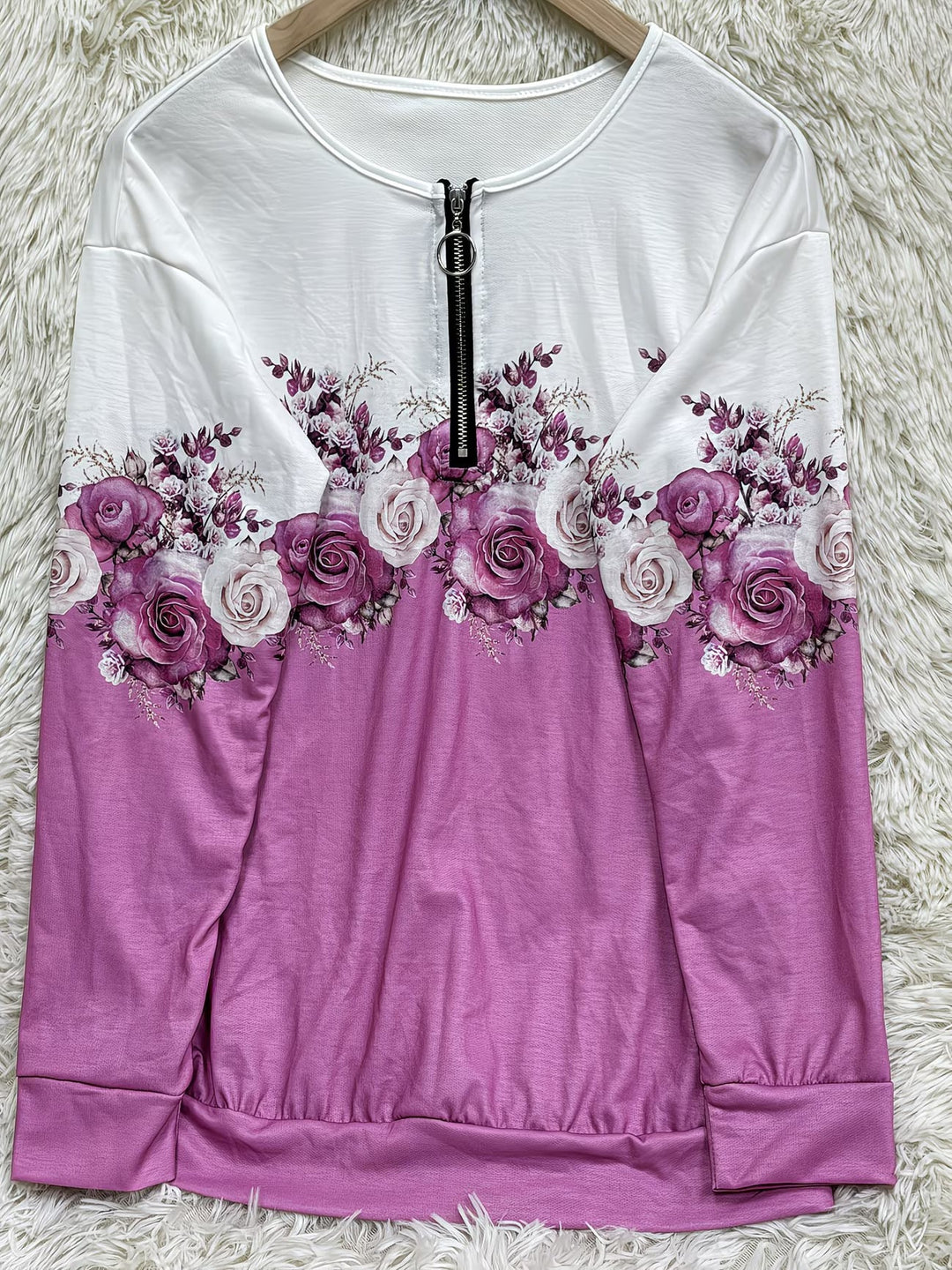 Shlomina - Sudadera Con Medio Cremallera y Estampado De Rosas