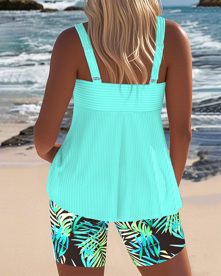Varyla - Top de Tankini a Rayas con Pantalón Corto de Playa Estampado