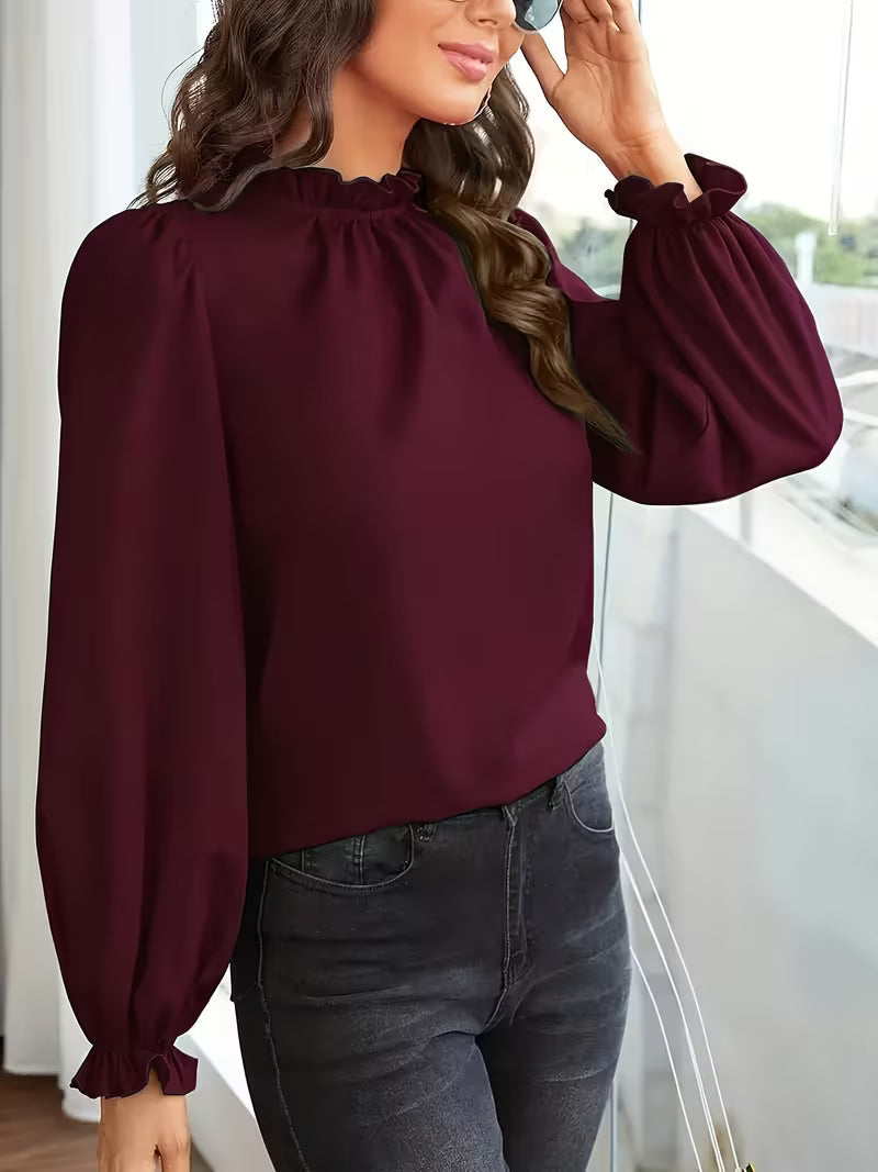 Aurelija - Blusa Con Cuello Con Volantes y Mangas Abullonadas
