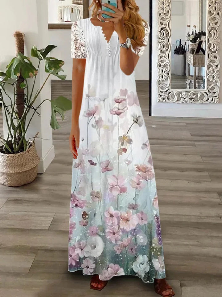 Gerda - Vestido De Manga Corta Con Estampado De Encaje
