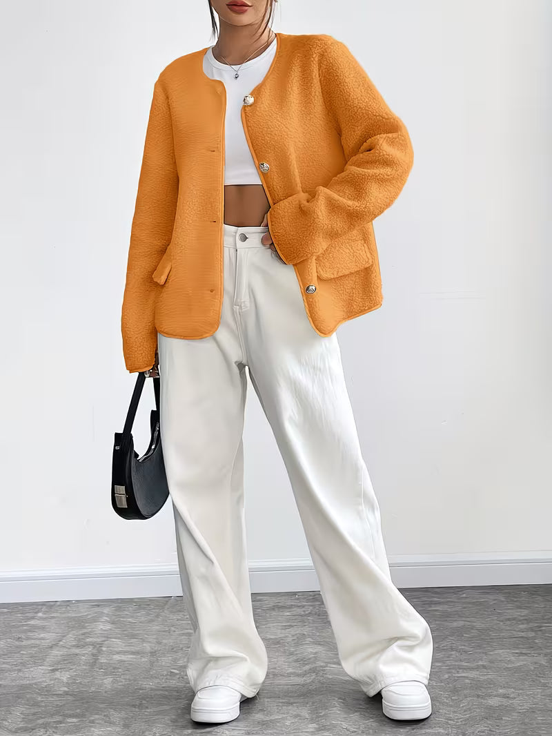 Viktorija - Elegante Chaqueta de Cuello Redondo Con Botones