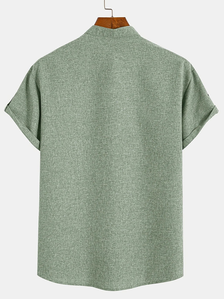 Elliott - Elegante Manga Corta Camisa Con Cuello Alto