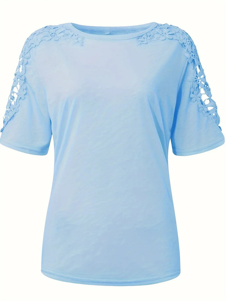 Ancuta - Elegante Verano Manga Corta Camiseta Con Encaje