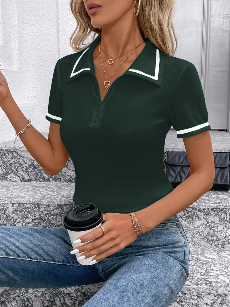 Vasilka - Elegante Top De Manga Corta Con Cuello