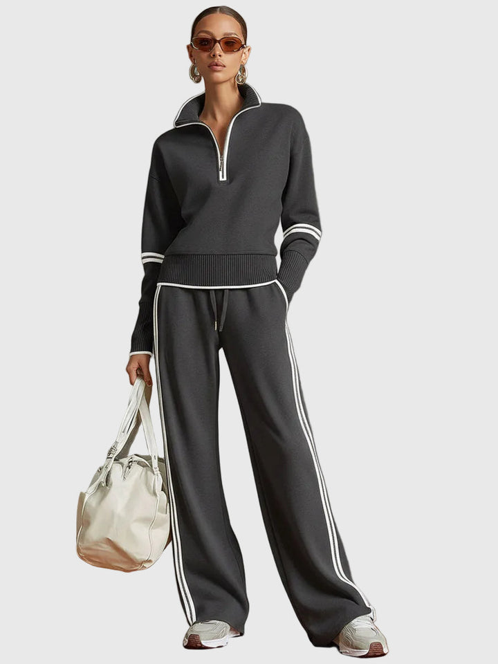 Minrada - Conjunto de Blusa y Pantalón de Pliegues Anchos