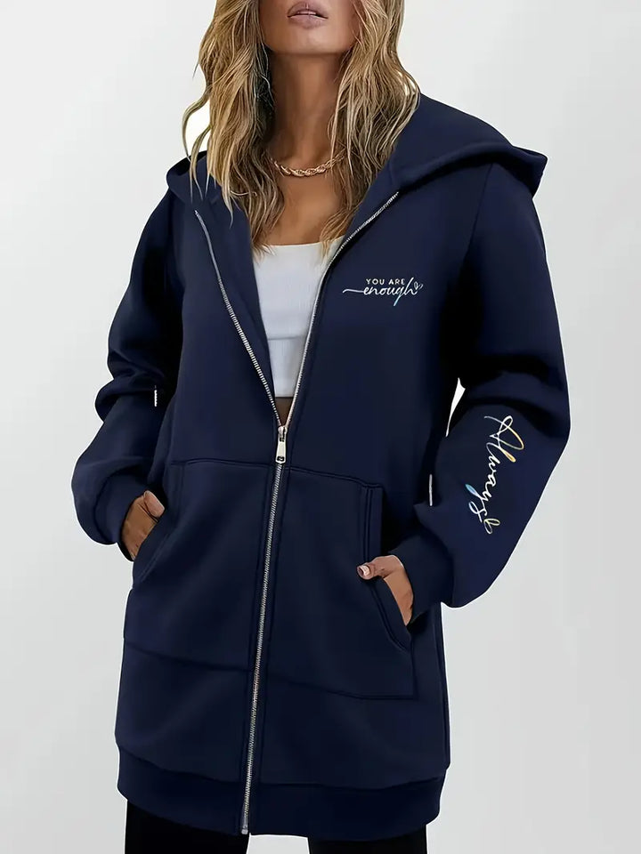 Angeleen - Chaqueta Con Capucha y Cremallera Con Estampado Geométrico