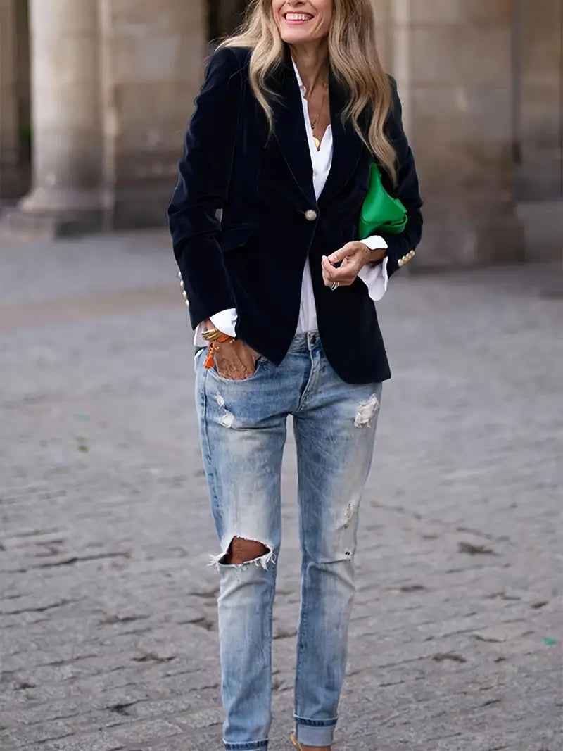 Elīna - Blazer De Terciopelo a La Moda