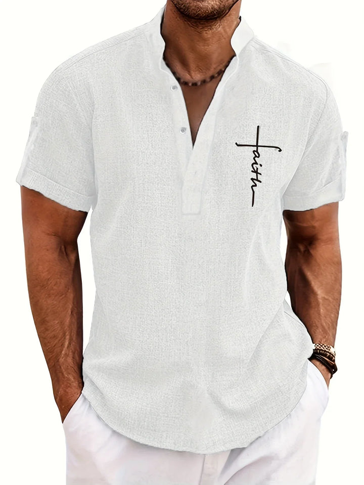 Elliott - Elegante Manga Corta Camisa Con Cuello Alto