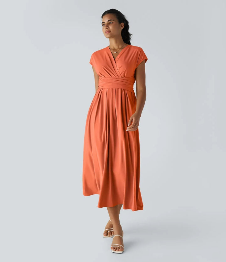 Wilhelmine - Elegante Vestido Cruzado De Cintura Alta