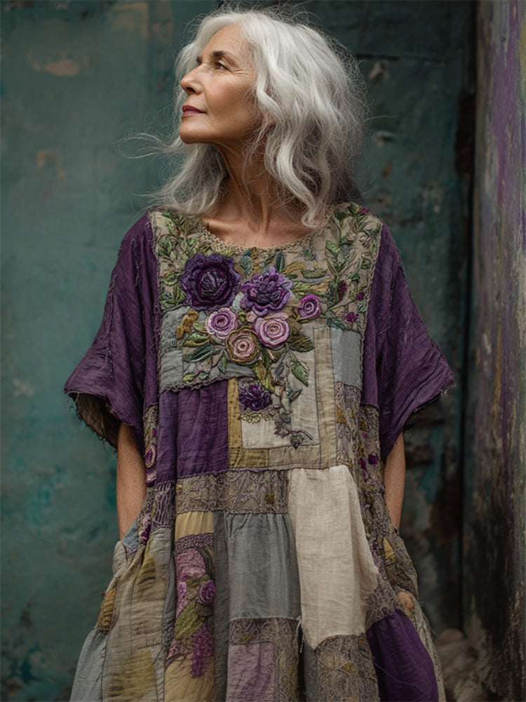 Ridika - Vestido Floral De Cuello Redondo y Tejido Transpirable