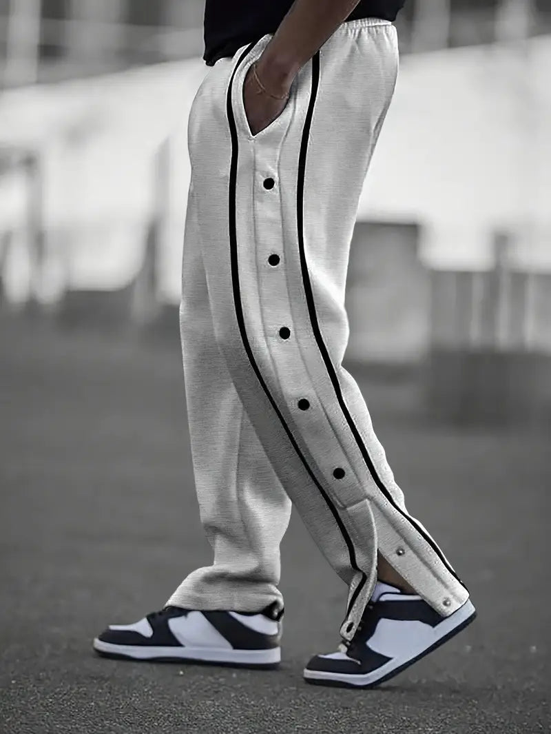 Mendis - Pantalón Deportivo Informal de Pierna Recta Con Botón a Presión