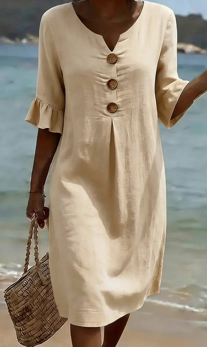 Mlaina - Elegante Midi Vestido Con Botones