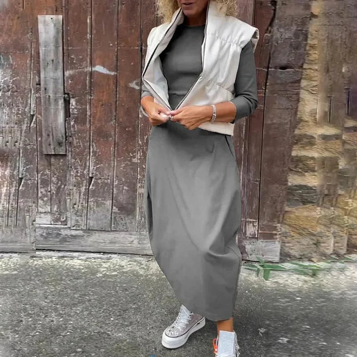 Vionel - Vestido De Poliéster De Manga Larga Con Bolsillos