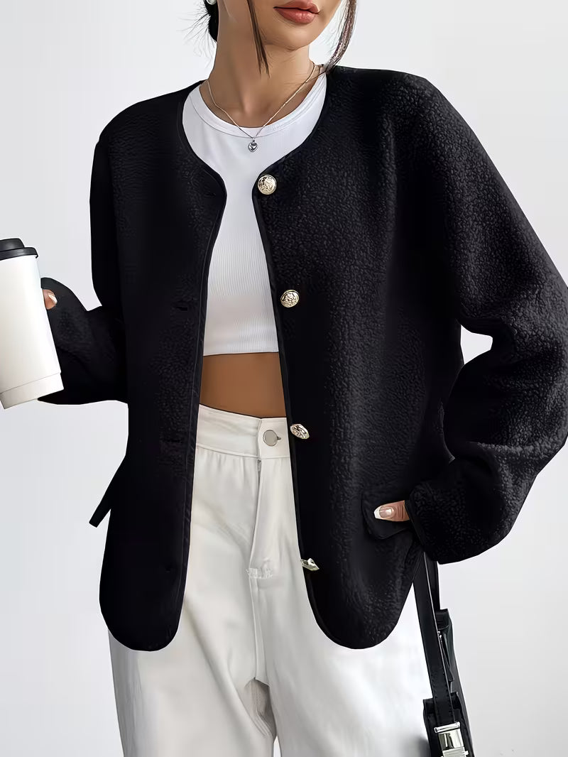 Viktorija - Elegante Chaqueta de Cuello Redondo Con Botones