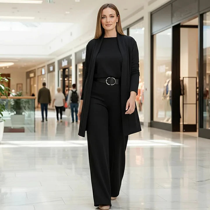 Zivara - Elegante Conjunto de 3 Piezas Con Cárdigan Largo Top y Pantalón