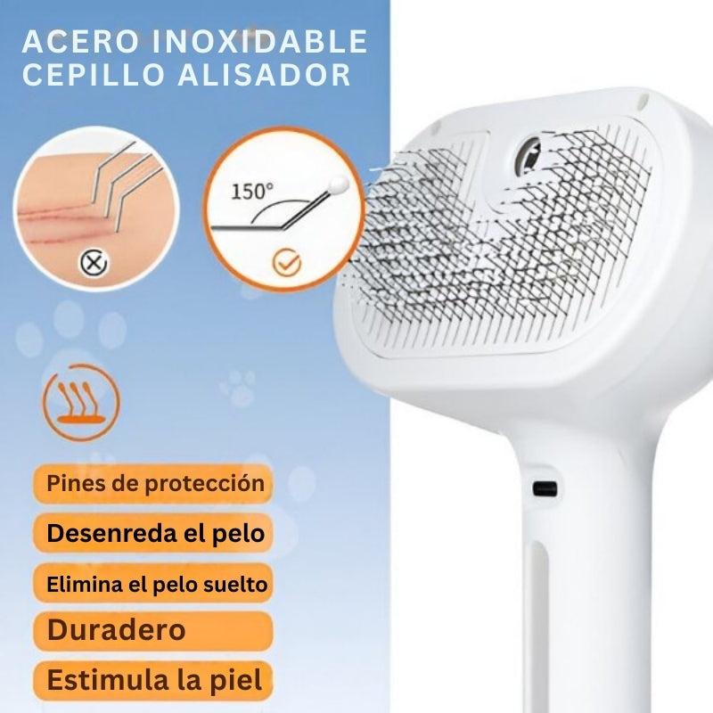 FurEase - Recargable Mascota Vapor Cepillo Pulverizar Para Aseo