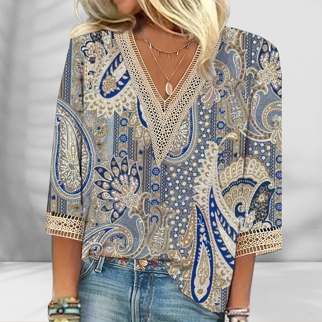 Maricela - Blusa Boho Con Estampado Floral Y Mangas Largas