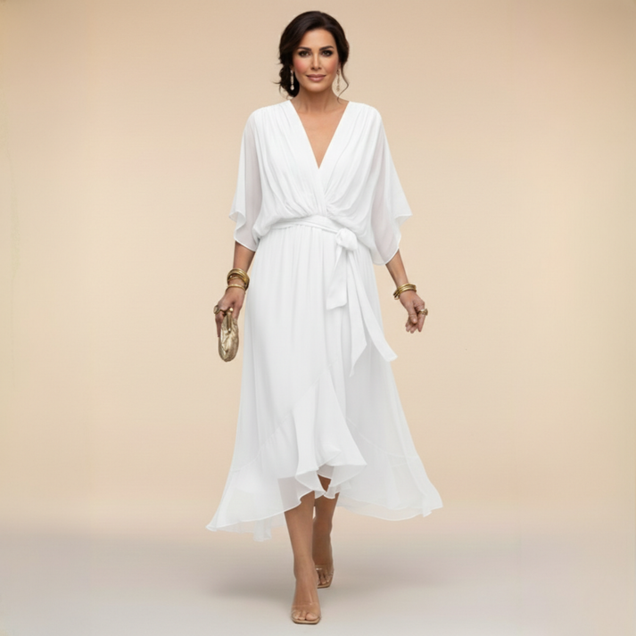 Harshani - Vestido de Gasa Con Cuello en V