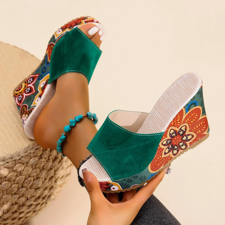 Laerke - Sandalias Con Cuña y Estampado Floral