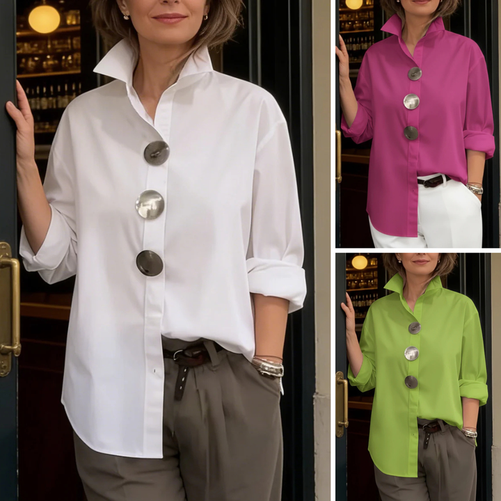 Lyyn - Blusa de Cuello Alto con Botones llamativos
