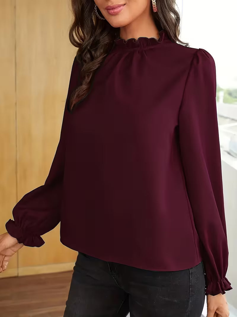 Aurelija - Blusa Con Cuello Con Volantes y Mangas Abullonadas