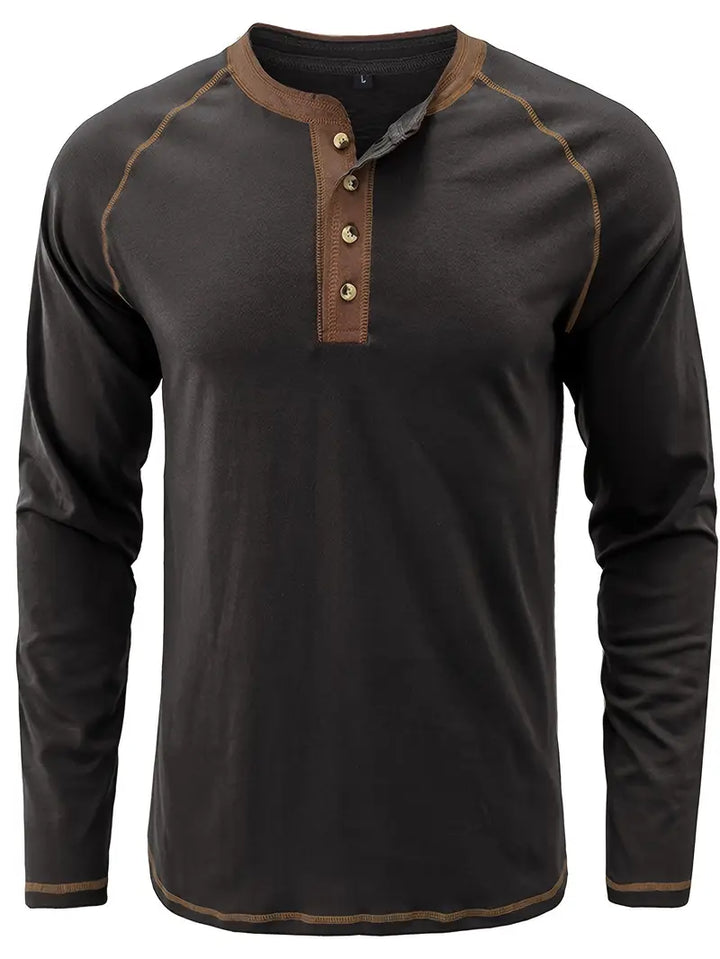Sharma - Camisa Henley De Manga Larga y Cuello Redondo