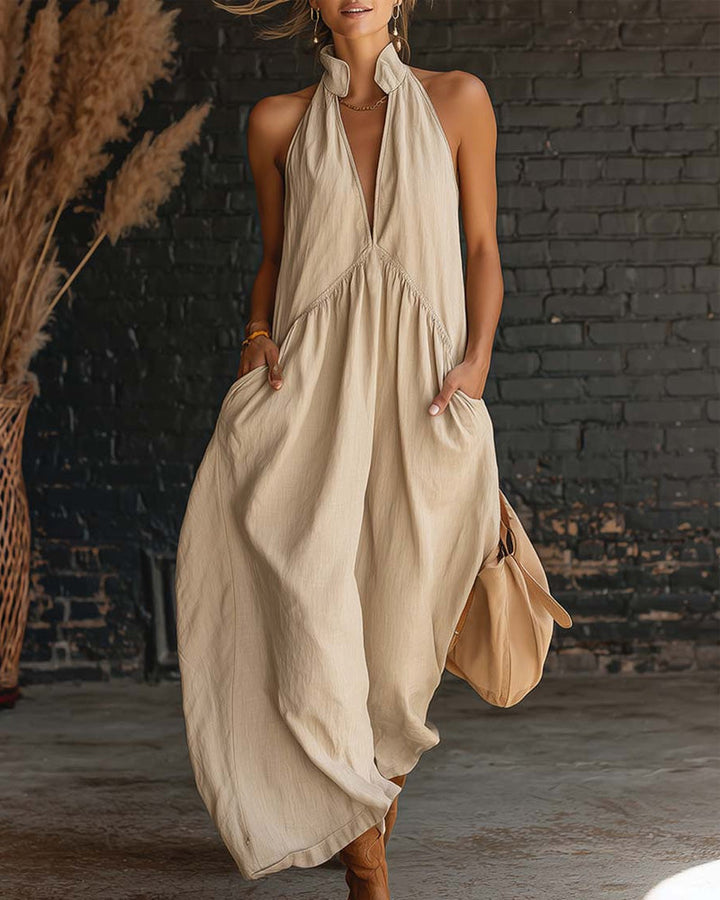Saorla - Vestido Largo Sin Mangas De Algodón Con Cuello Alto