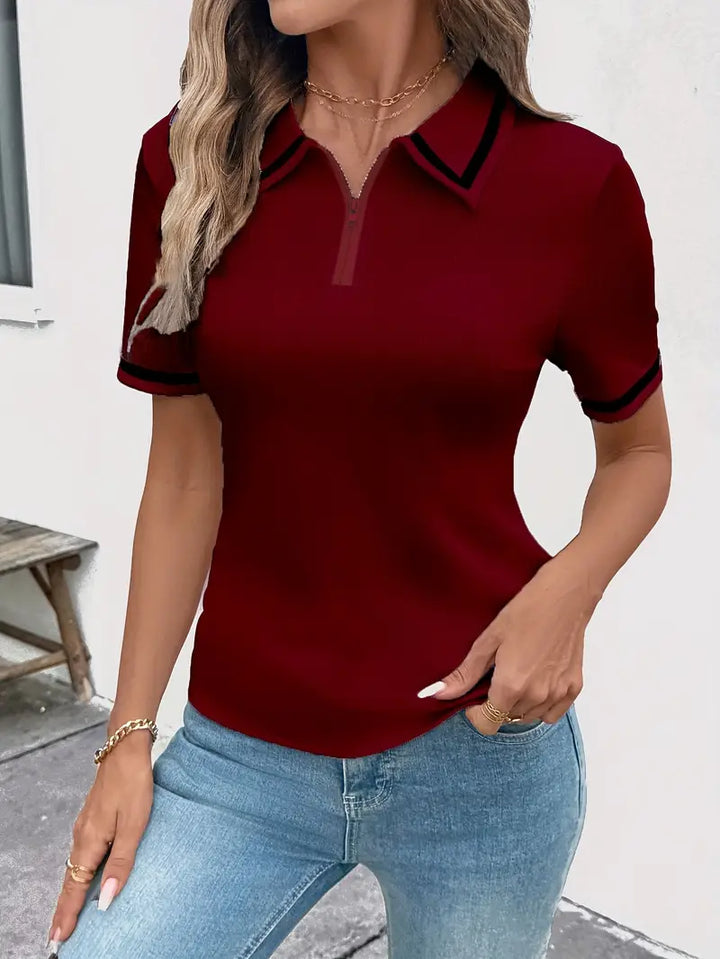 Vasilka - Elegante Top De Manga Corta Con Cuello