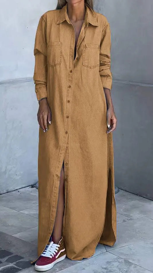 Chondona - Vestido Vaquero De Manga Larga Con Solapas