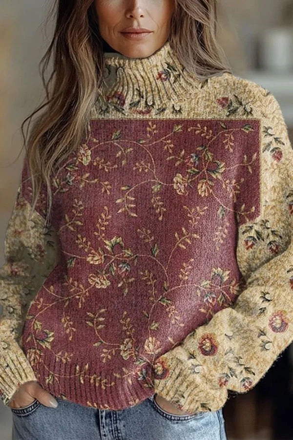 Nijole - Sudadera Floral de Cuello Alto y Manga Larga
